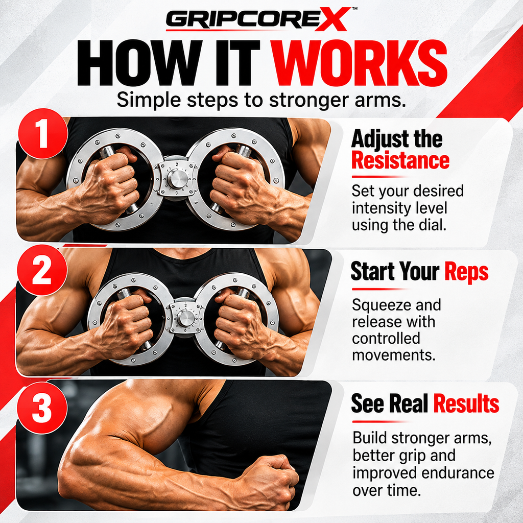 GRIPCOREX™ Adjustable Arm Resistance Trainer – 8-Way Strength & Grip Training Device